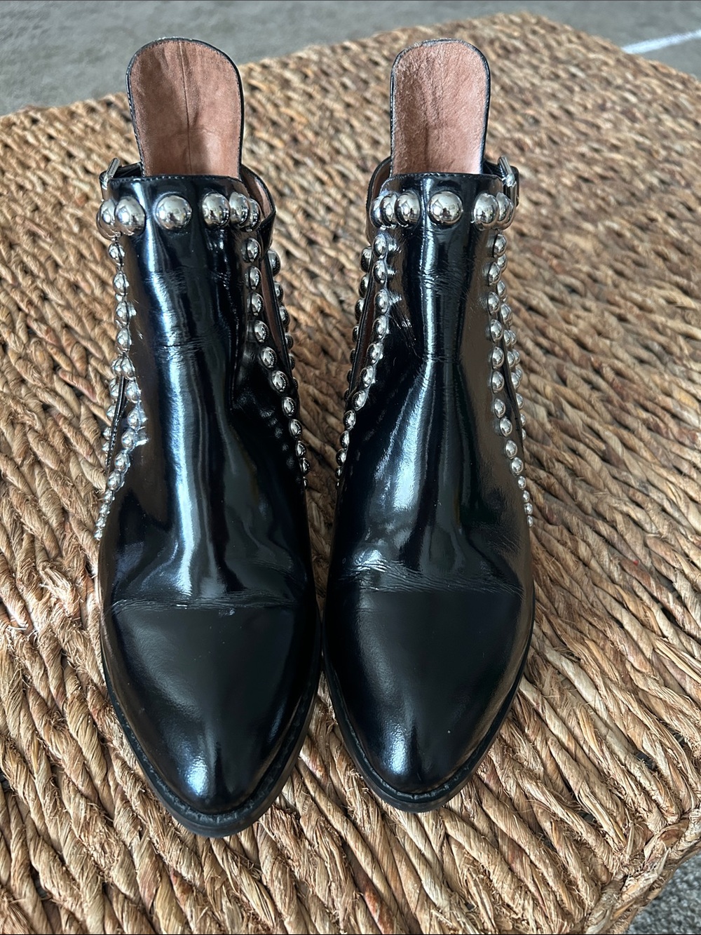 Jeffrey Campbell Rylance Black Patent Silver Studded Ankle Boots Wrap Buckle. - Picture 2 of 6